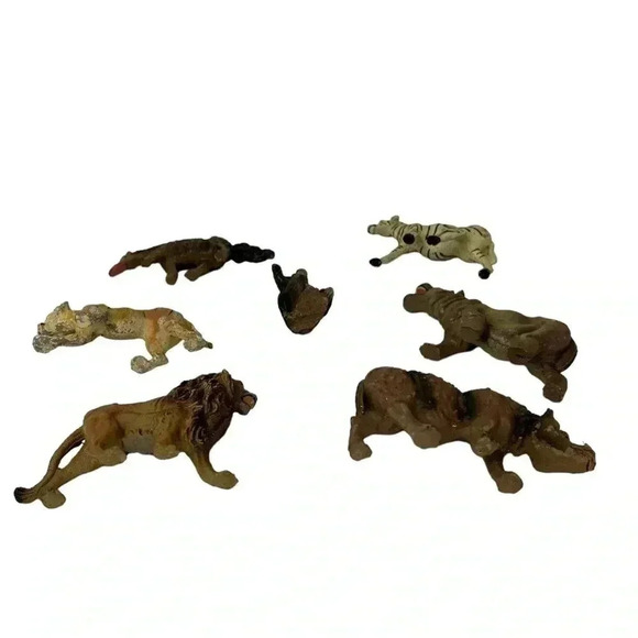 VINTAGE 1970s? HANDMADE HAND-PAINTED AFRICAN CLAY SAFARI ANIMAL FIGURINES SET - Picture 3 of 15